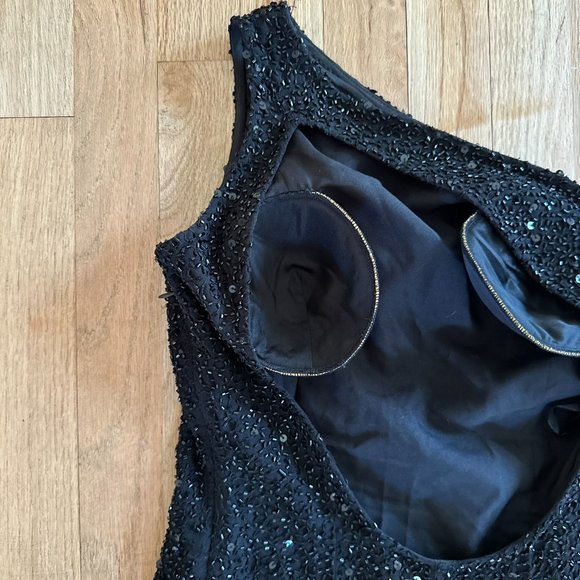 Fully Beaded Off The Shoulder Black Dress - Picture 5 of 6